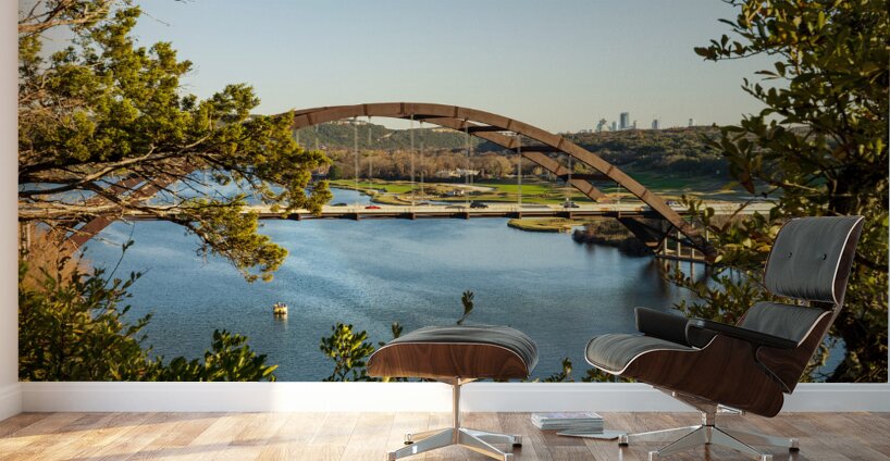 Colorado river and Pennybacker bridge from overlook in Austin Te Wall Murals