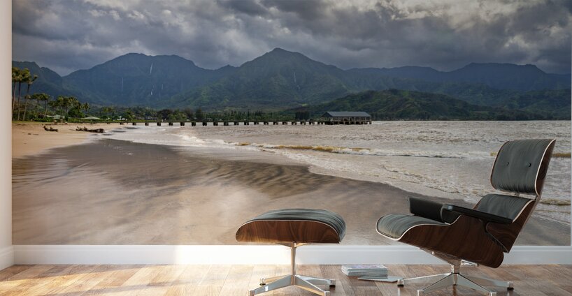 Hanalei pier and bay after heavy rain in the mountains Wall Murals