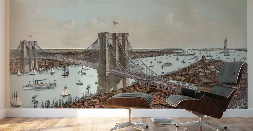 Restored 1892 engraving of Brooklyn Bridge in NYC Wall Murals