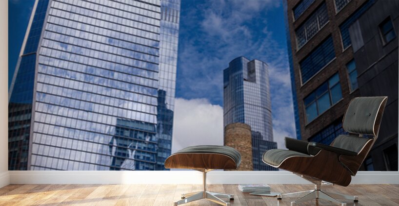 Looking up at modern buildings by brick chimney in Hudson Yards Wall Murals