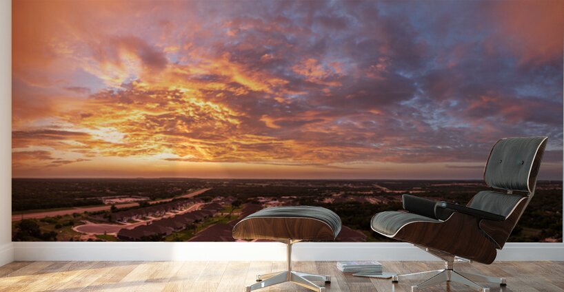 Dramatic sunset seen from drone over Georgetown Texas residentia Wall Murals