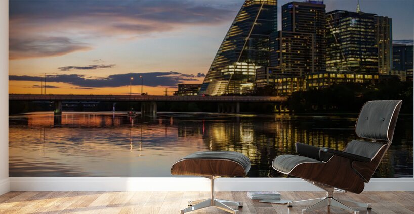 Sail like building with modern office blocks in Austin Texas sky Wall Murals