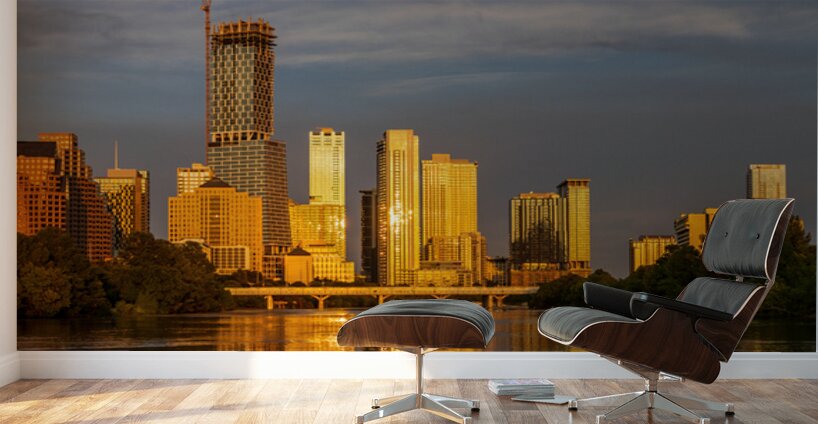Waterline dominates city skyline of Austin Texas at sunset in 20 Wall Murals
