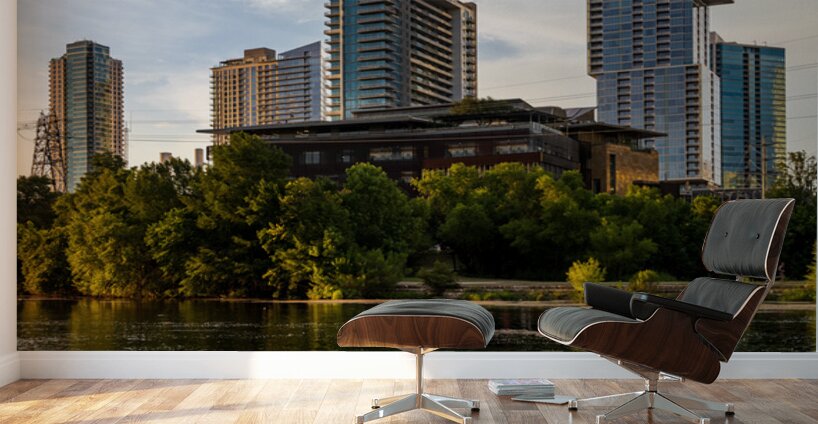 Detail Austin Central Library on waterfront in city skyline Texas Wall Murals