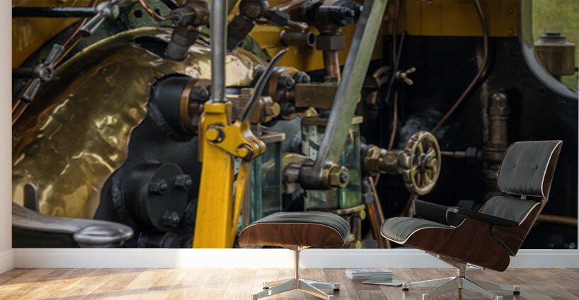 Detail of the driver cabin and controls on an old steam locomoti Wall Murals