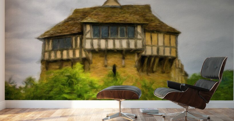 Oil painting of the 13th Century fortified manor house in Shrops Wall Murals