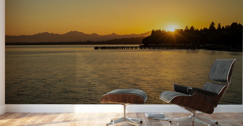 Sunrise seen from Mukilteo to Clinton Ferry to Whidbey Island Wall Murals