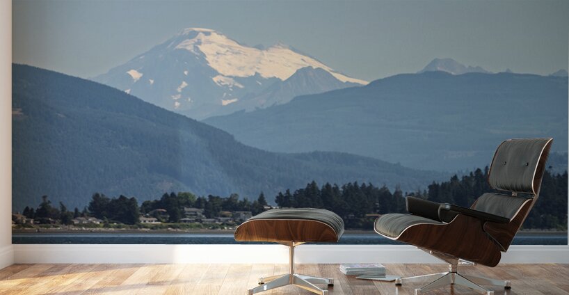 Shades of blue with Mt Baker in misty distance behind Samish Isl Wall Murals