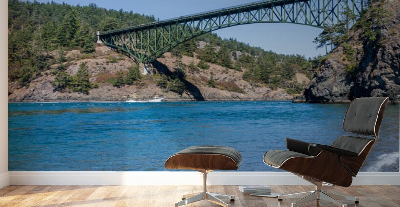 Turbulent water of Deception Pass under historic cantilevered br Wall Murals
