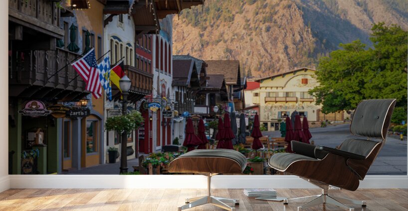 Front street of Leavenworh WA with Alpine German restaurants and Wall Murals