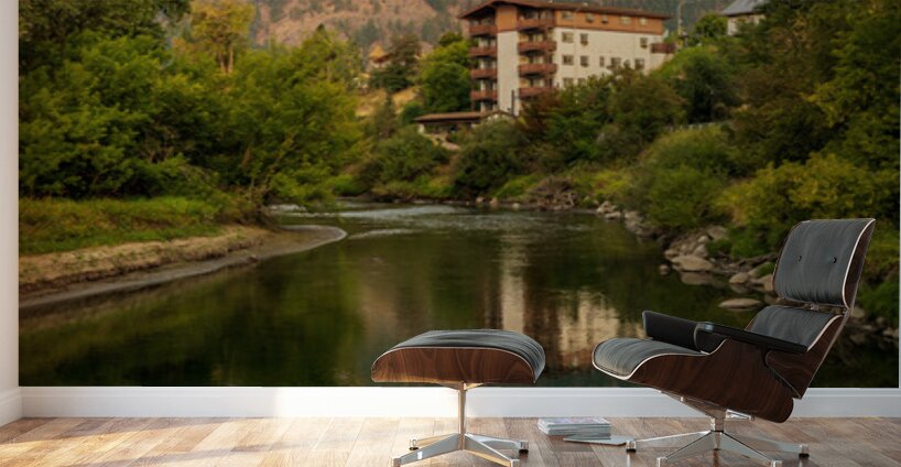 Alpine German apartment building relfects in River Wenatchee in  Wall Murals