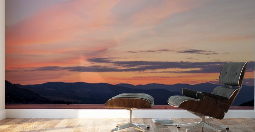 Sunset over Lake Chelan with dramatic sky reflected in long dura Wall Murals