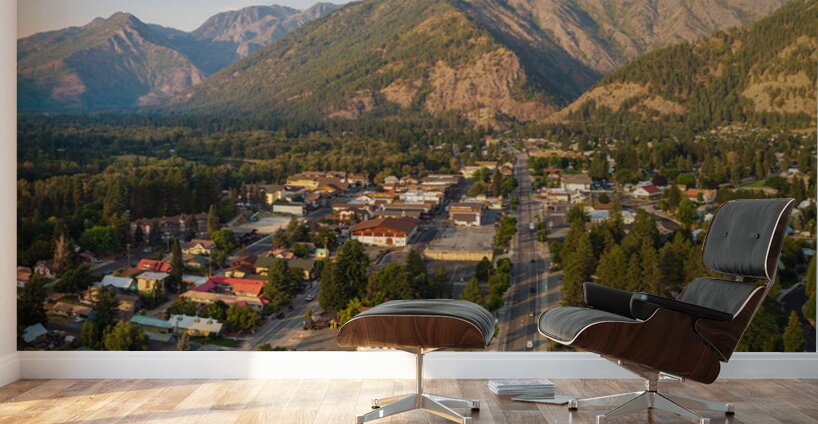 Aerial view of Leavenworth the Bavarian Alpine village in Casca Wall Murals