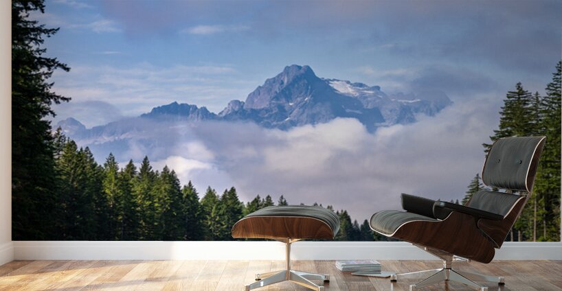 Whitehorse Mountain seen through rolling clouds and mist from Ro Wall Murals