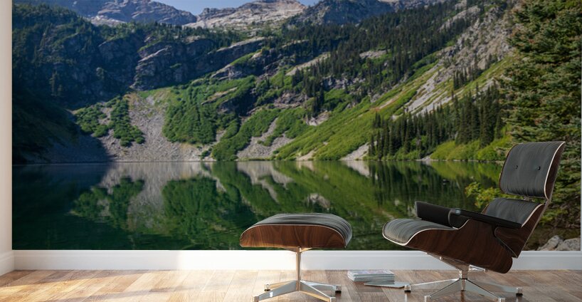 Mirror image reflection of Rainy Lake in North Cascades National Wall Murals