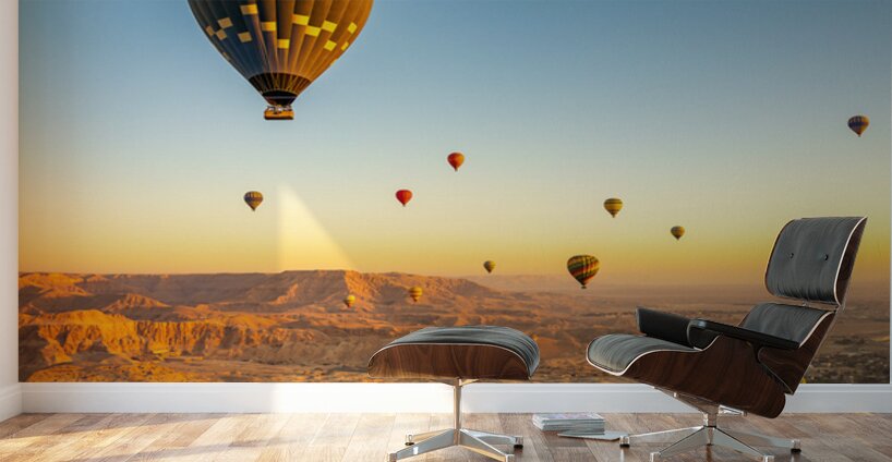 Hot air balloons in sunrise flight over Valley of the Kings in L Wall Murals