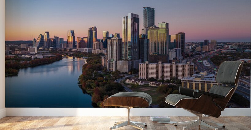 Sunset panorama of Austin Skyline and Rainey district 2026 Wall Murals