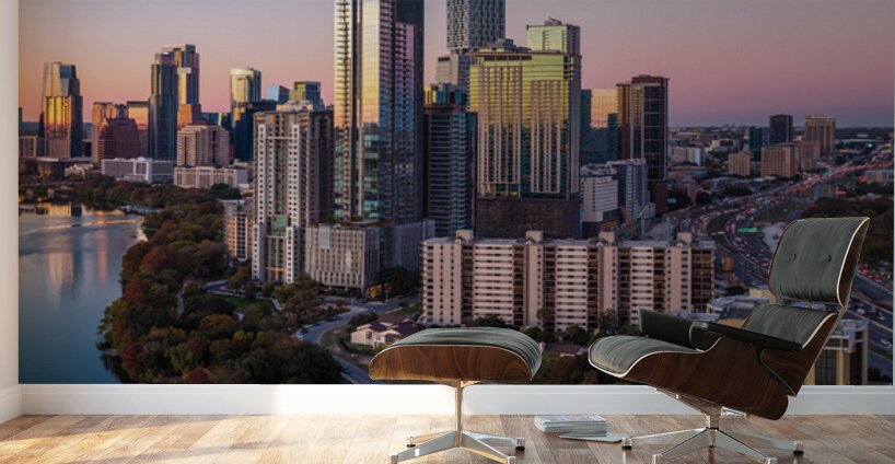 Rainey Historic district of Austin Texas aerial sunset view Wall Murals