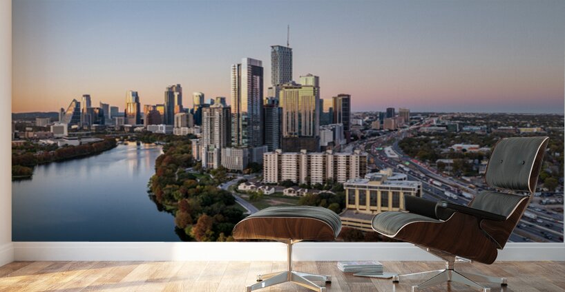 Broad panorama aerial view of downtown Austin Skyline  Wall Murals