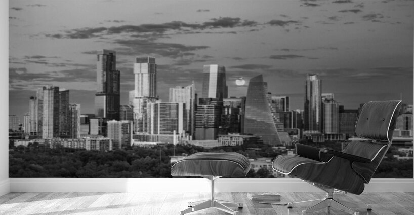Monochrome view of harvest moon in the Austin skyline Wall Murals