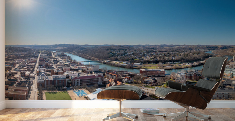 Aerial drone panorama of the downtown and university in Morgantown West Virginia Wall Murals