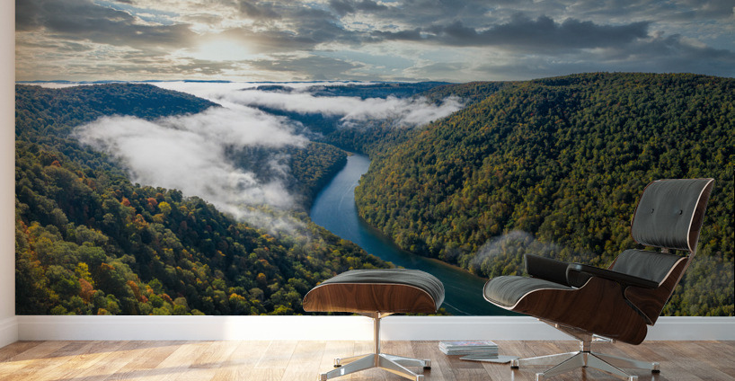 Panorama of gorge of the Cheat River upstream in the fall Wall Murals