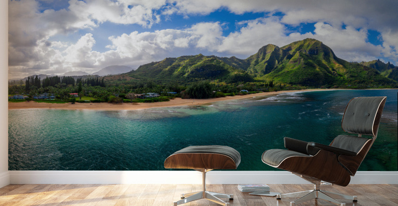 Aerial drone panorama of Tunnels Beach Kauai Hawaii Wall Murals
