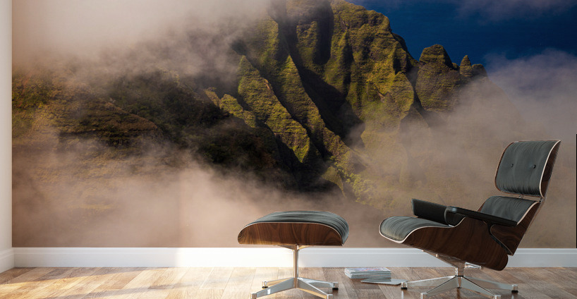 View of the fluted rocks of the Na Pali coast Wall Murals