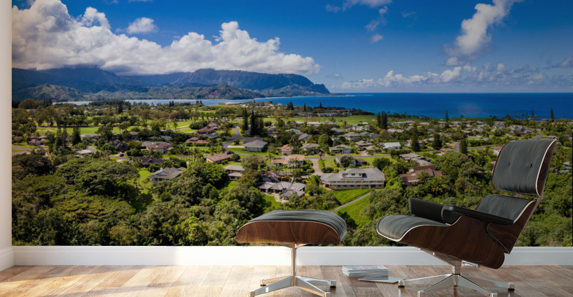 Aerial shot over Princeville with Hanalei Bay Wall Murals