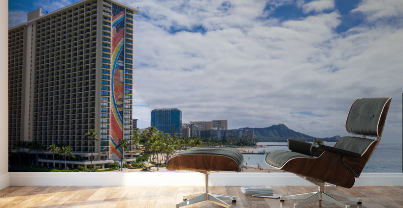 Hilton Hawaiian Village frames the shore in Waikiki Hawaii Wall Murals