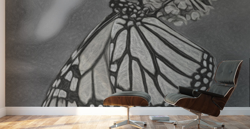 Pencil sketch of Monarch butterfly feeding Wall Murals