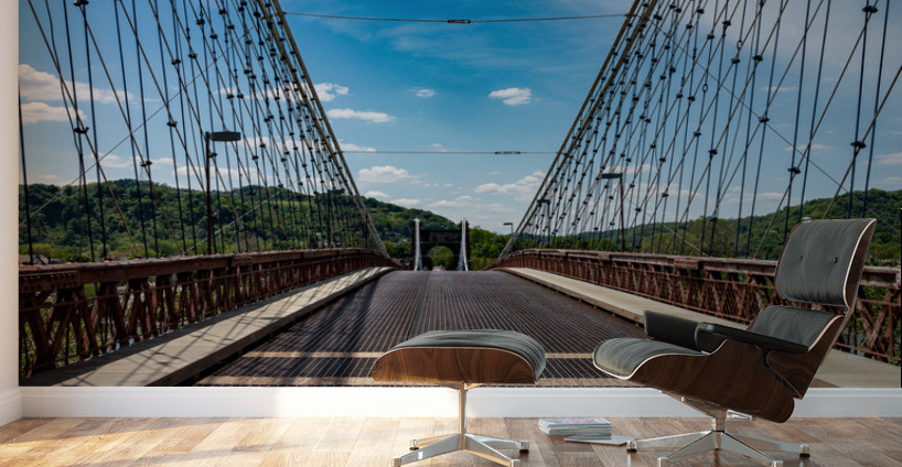 Suspension bridge over the Ohio river in Wheeling, WV Wall Murals