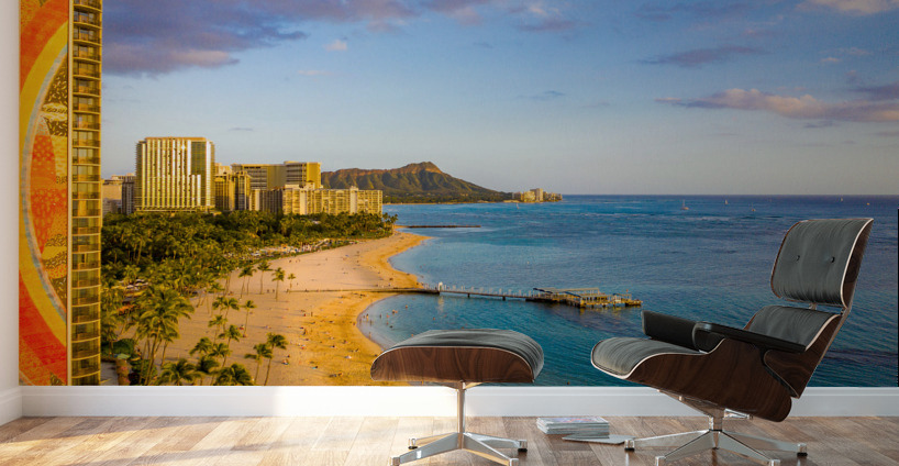 Hilton Hawaiian Village frames the shore in Waikiki Hawaii Wall Murals