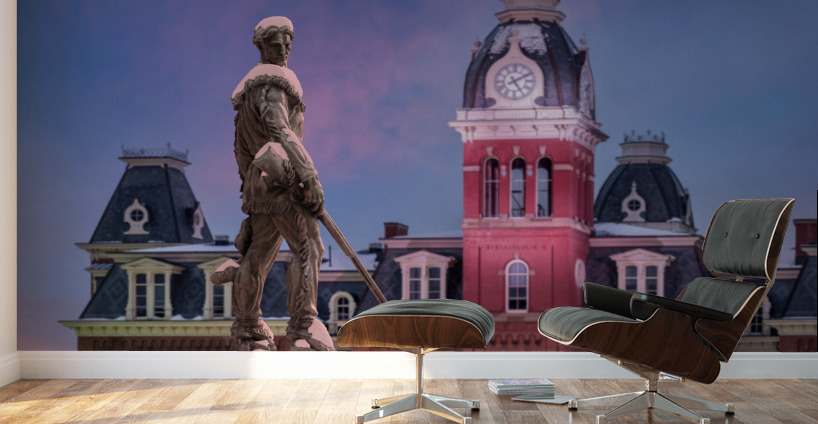 Mountaineer statue against Woodburn Hall tower Wall Murals