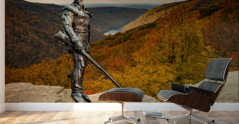Mountaineer statue from WVU with fall leaves in West Virginia Wall Murals