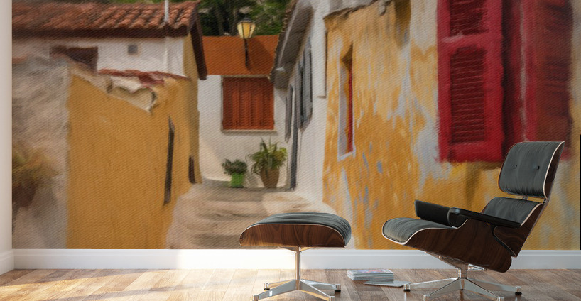 Digital oil painting of Anafiotika in Athens Wall Murals