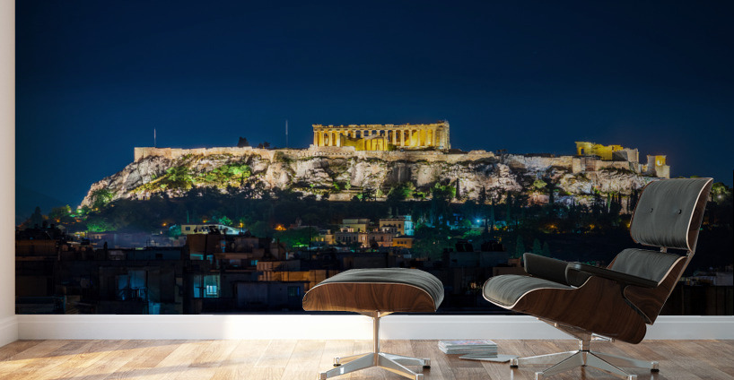 Acropolis hill rises above Athens apartments Wall Murals