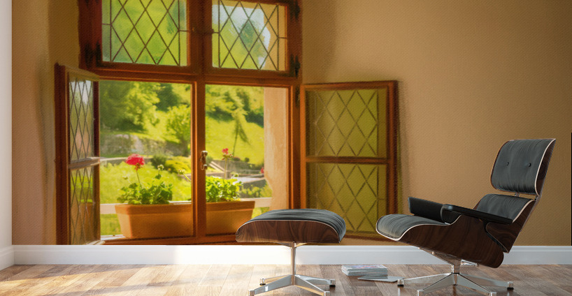 Window and seat in old castle in Slovenia Wall Murals