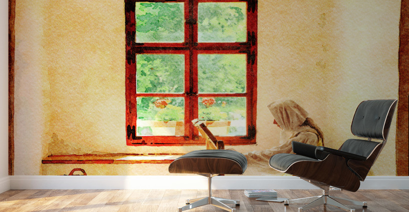 Water color of woman working on embroidery Wall Murals