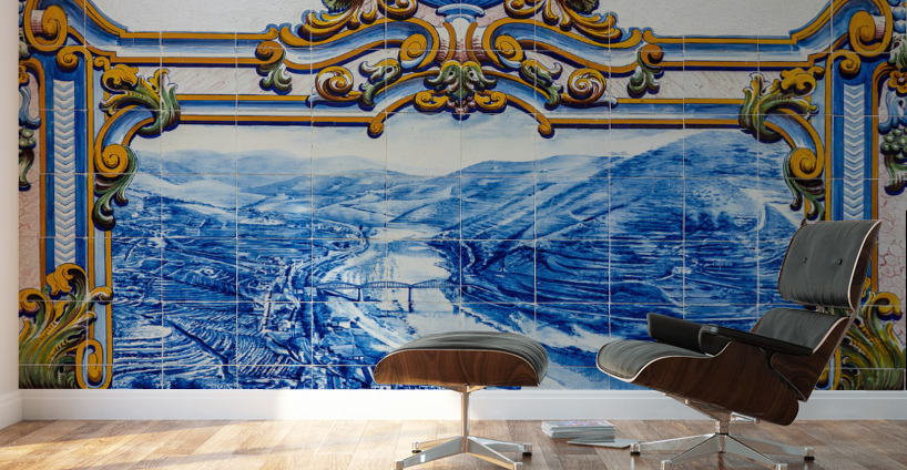 Detail of Ceramic tiles at Pinhao station in Portugal Wall Murals