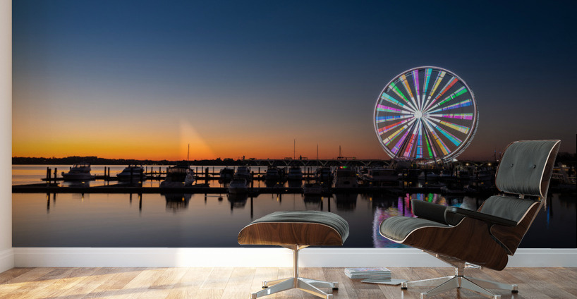 Ferris wheel at National Harbor at sunset Wall Murals