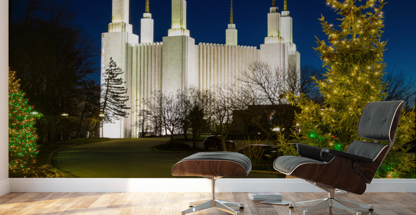 Mormon temple in Washington DC with xmas lights Wall Murals