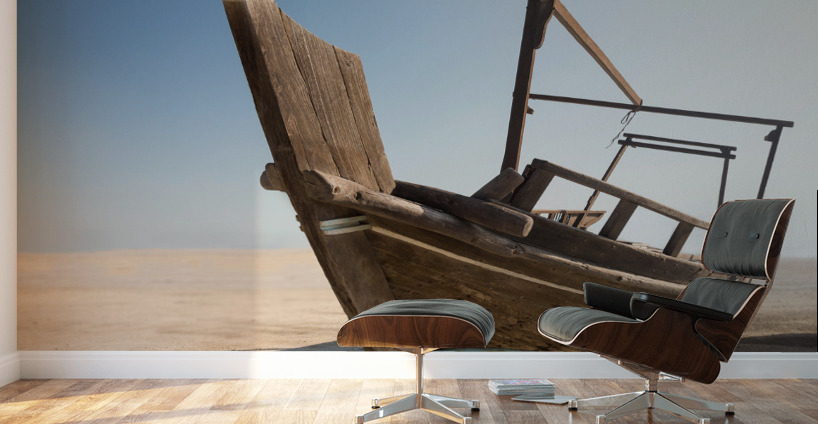 Fishermans boat or dhow on sand Wall Murals