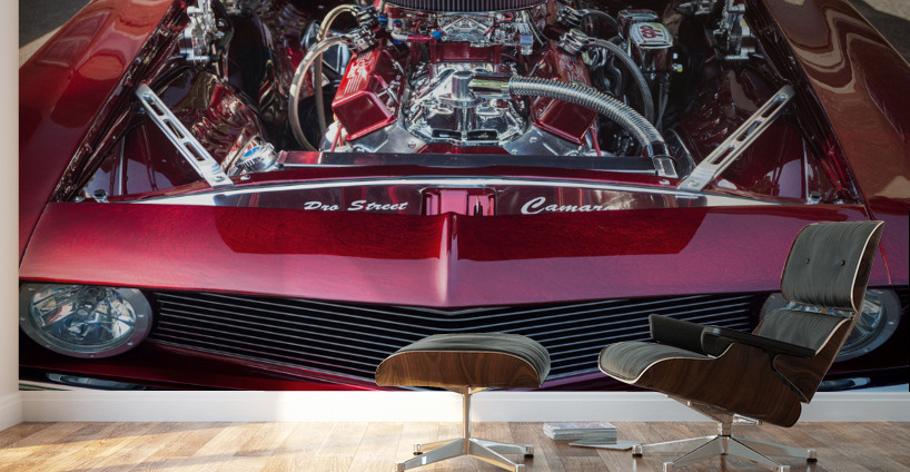 Engine compartment of chromed Camaro Wall Murals