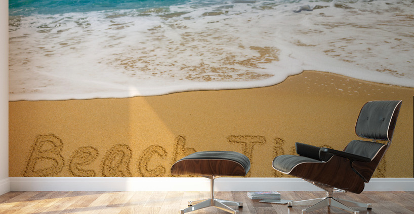 Beach Time written in sand with sea surf Wall Murals