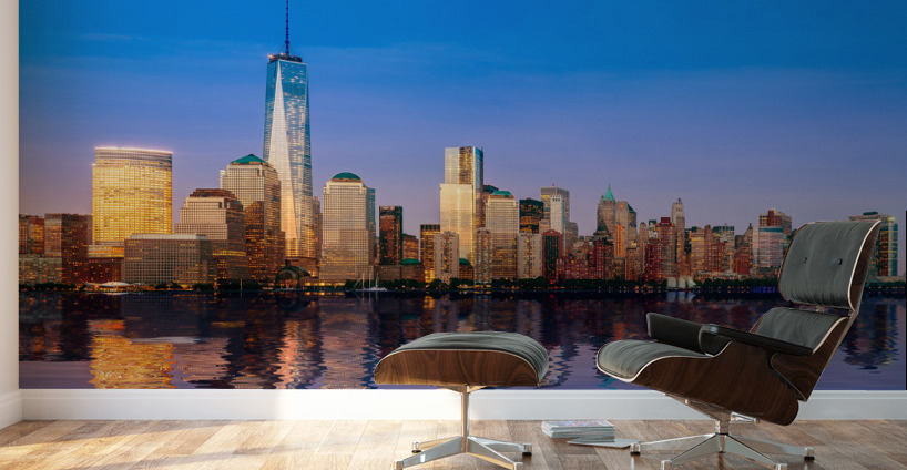 Skyline of Lower Manhattan at night Wall Murals