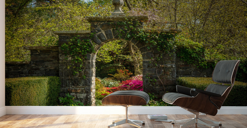 Archway frames Azaleas and Rhododendron trees in spring Wall Murals