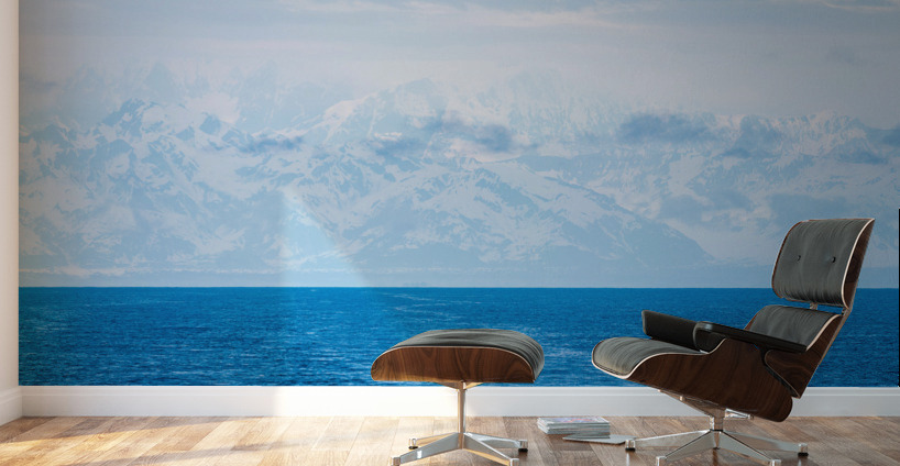 High mountains around Yakutat in mist as ship sails from Hubbard Wall Murals