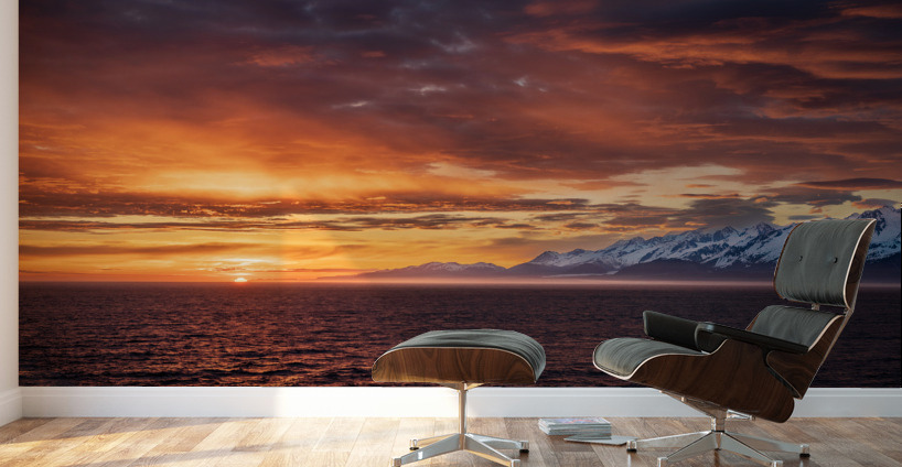 Sunset by Mt Fairweather and the Glacier Bay National Park in Al Wall Murals