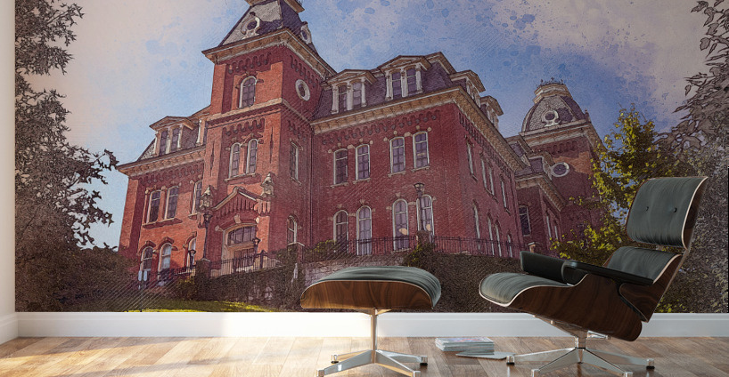 Digital art of Woodburn Hall at WVU in Morgantown Wall Murals